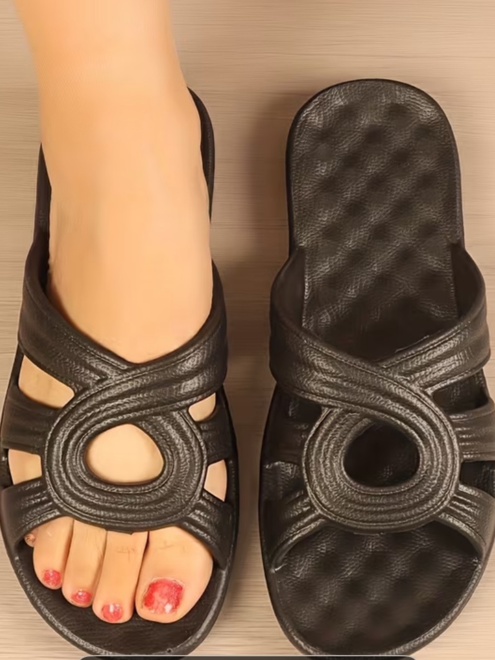Black Women's Slip-On Flat Comfort Sandals Size 10 - 11 New